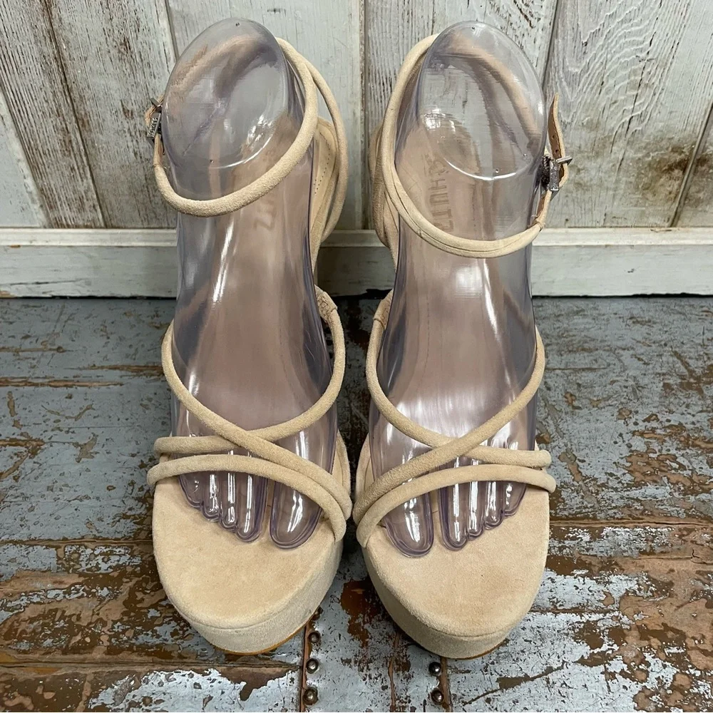 SCHUTZ Platform Nude Suede Strappy High Heels